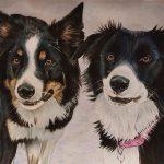 Painting of two border collies