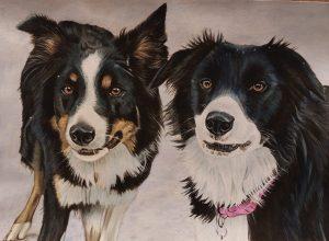 Painting of two border collies