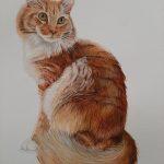 Painting of a ginger and white cat