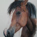 Painting of a brown and white horse
